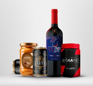 Produtos - Thumbnail com garrafas e frascos da seção 'Rótulos e Etiquetas'