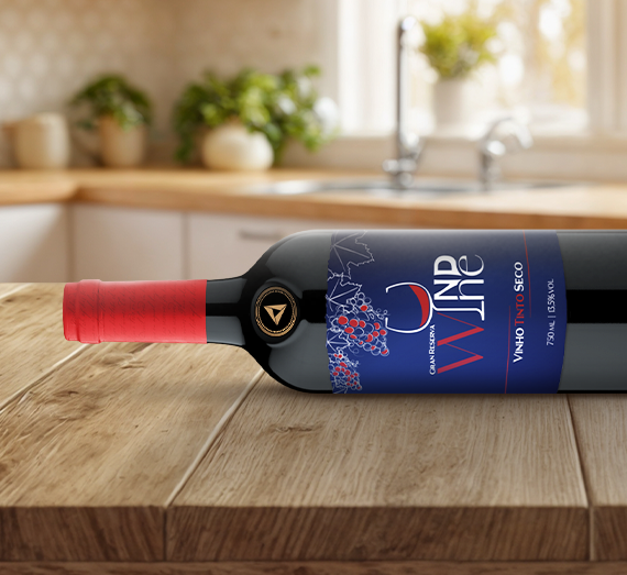 Imagem de uma garrafa de vinho deitada
